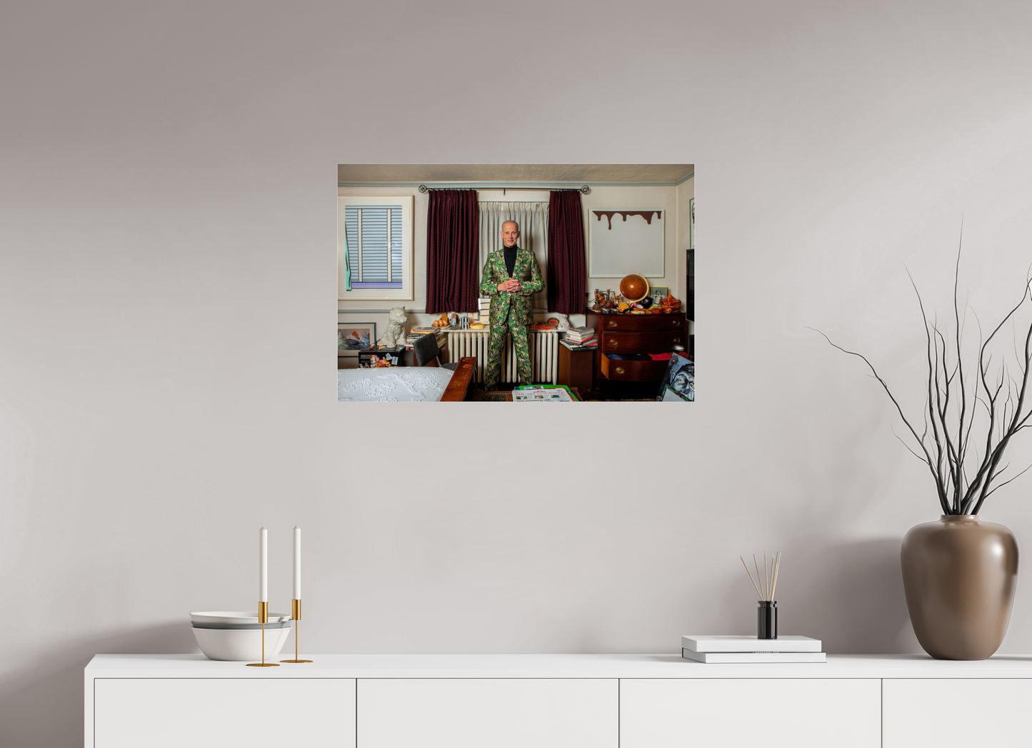 30 x 20″, Frameless Acrylic Glass John Waters in his Bedroom