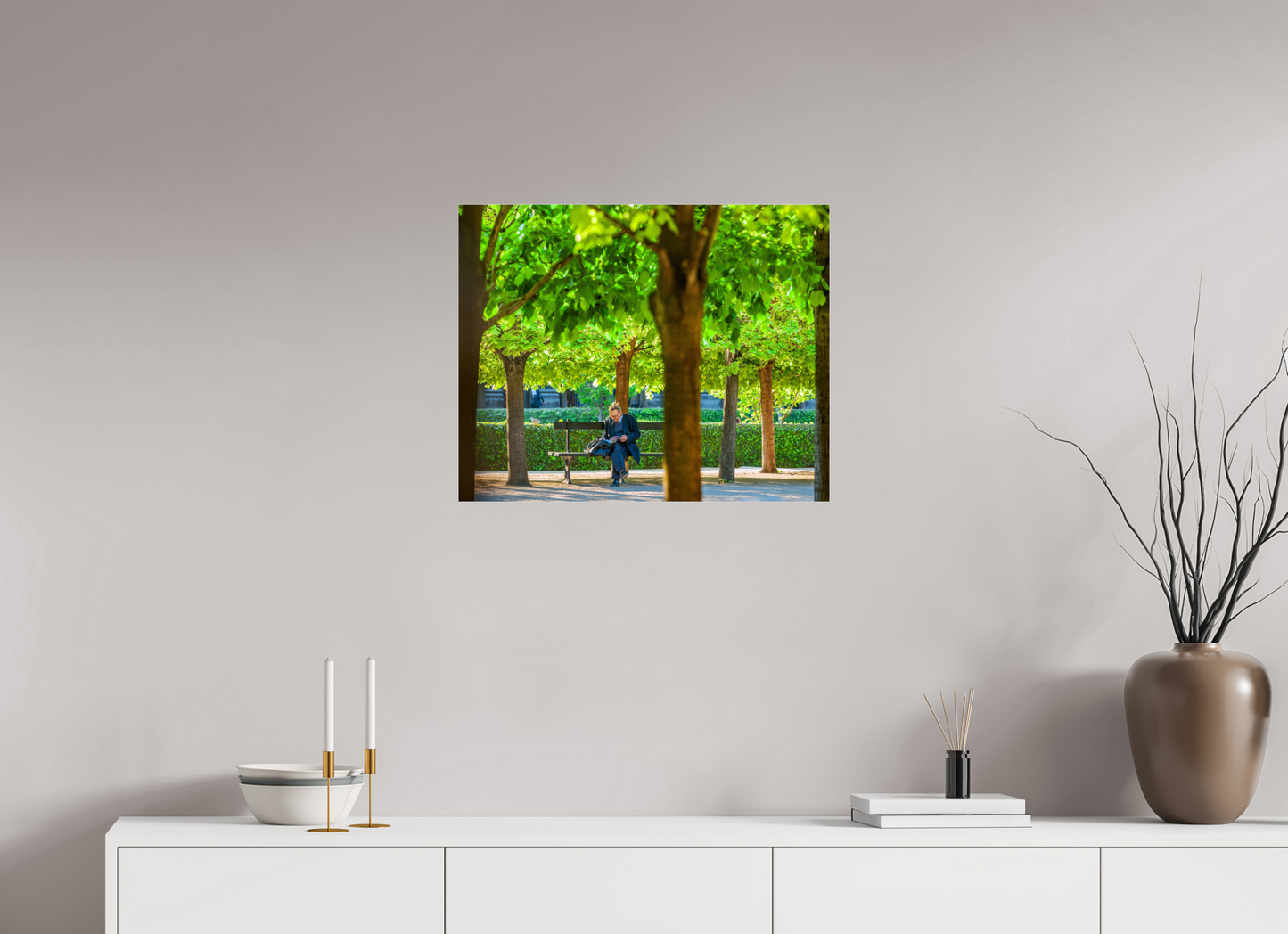 25 x 20″, Frameless Acrylic Glass Man Reading in Paris Garden