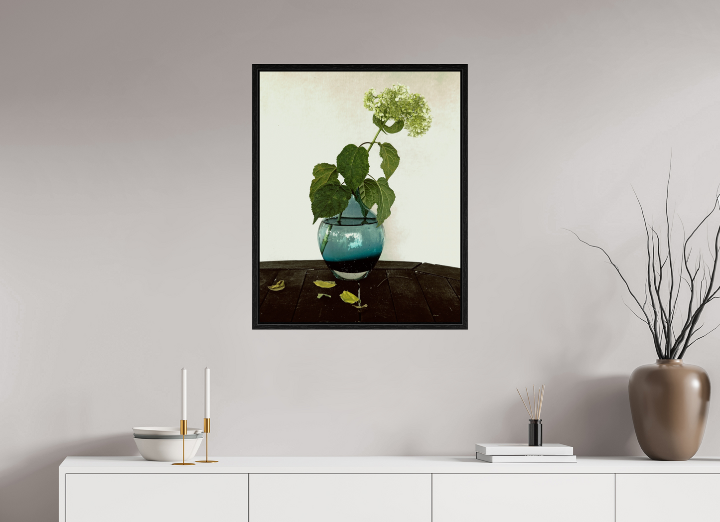 24 x 30″, Floater Frame Flower in Vase on Table