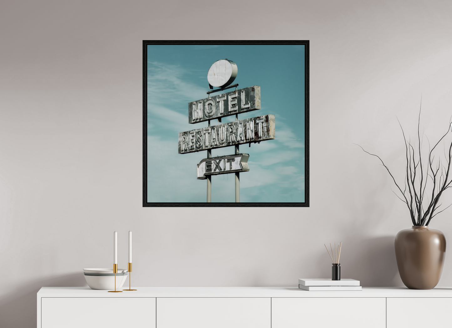 30 x 30″, Floater Frame Motel Restaurant Exit Sign