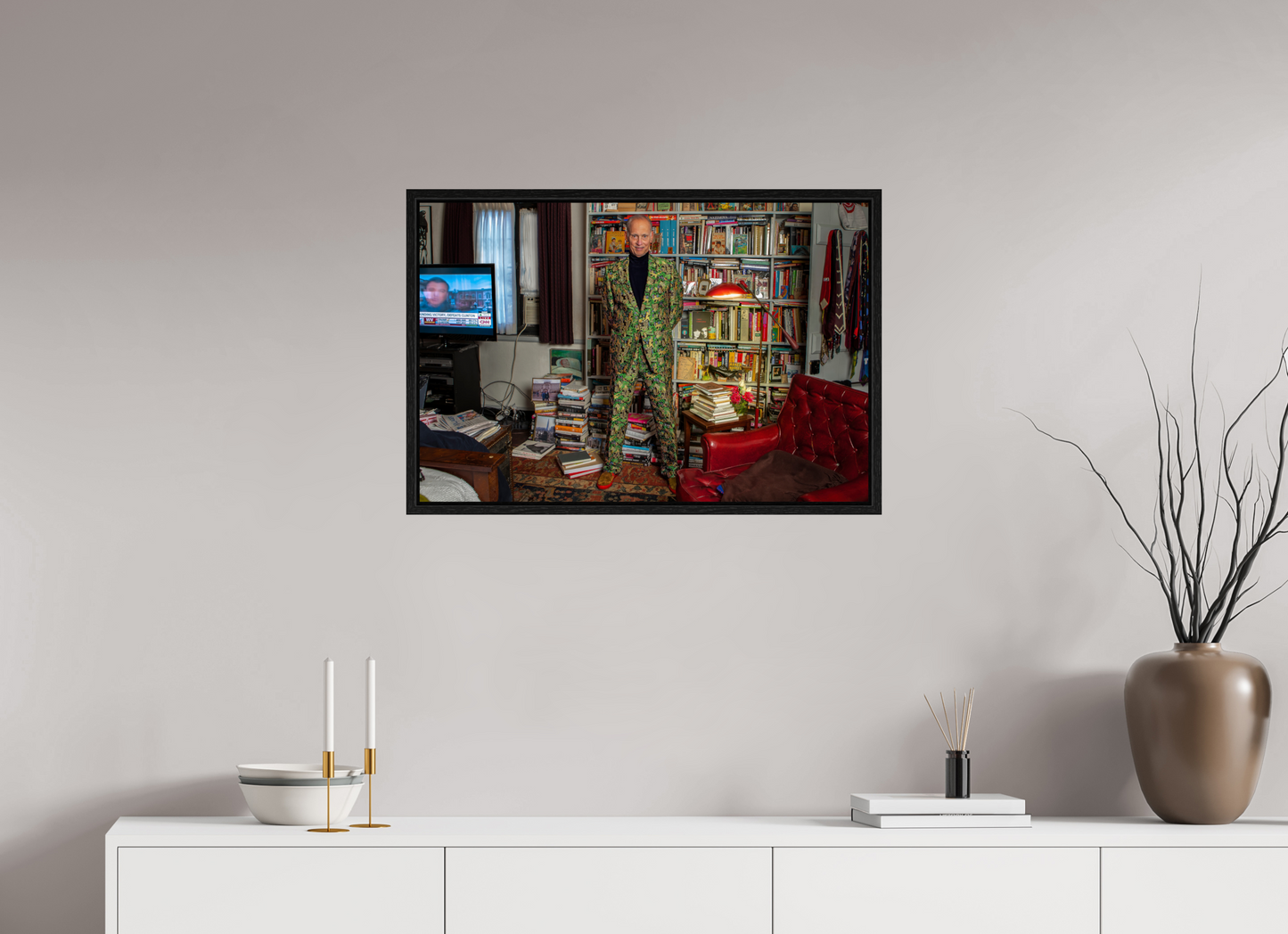 30 x 20″, Floater Frame Director John Waters in his Bedroom with TV