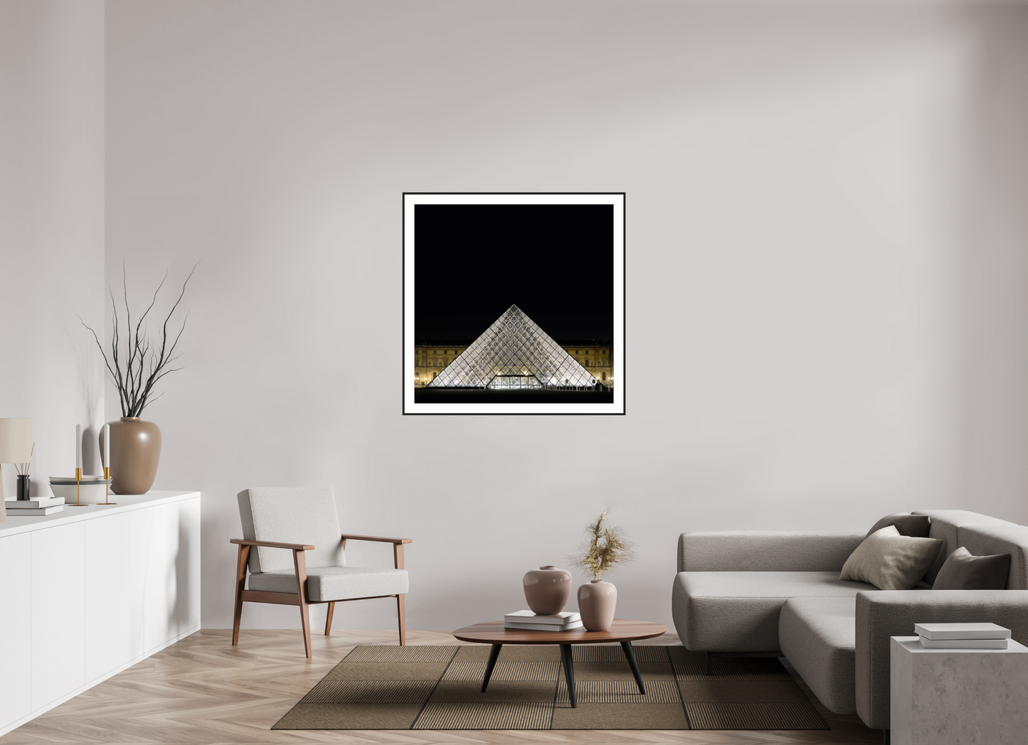 40 x 40″, Black Matte Frame The Louvre Pyramid