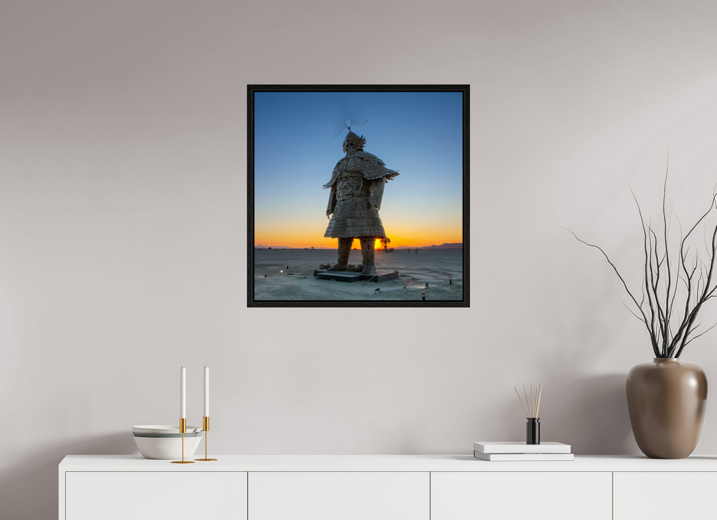 25 x 25″, Floater Frame Burning Man - The Samurai