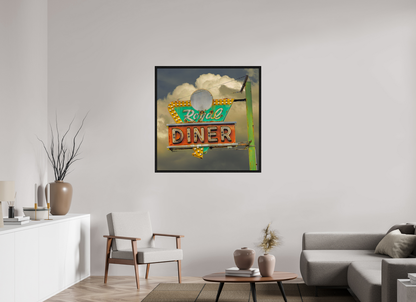 40 x 40″, Floater Frame Royal Diner Sign