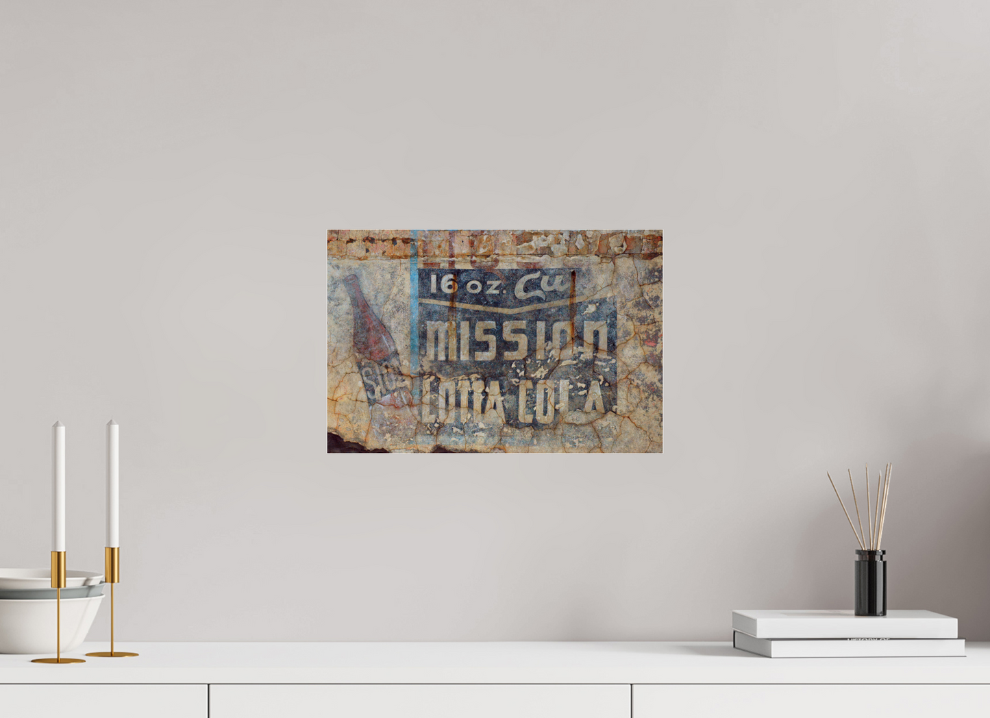 15 x 10″, Frameless Acrylic Glass Mission Lotta Cola Faded Wall