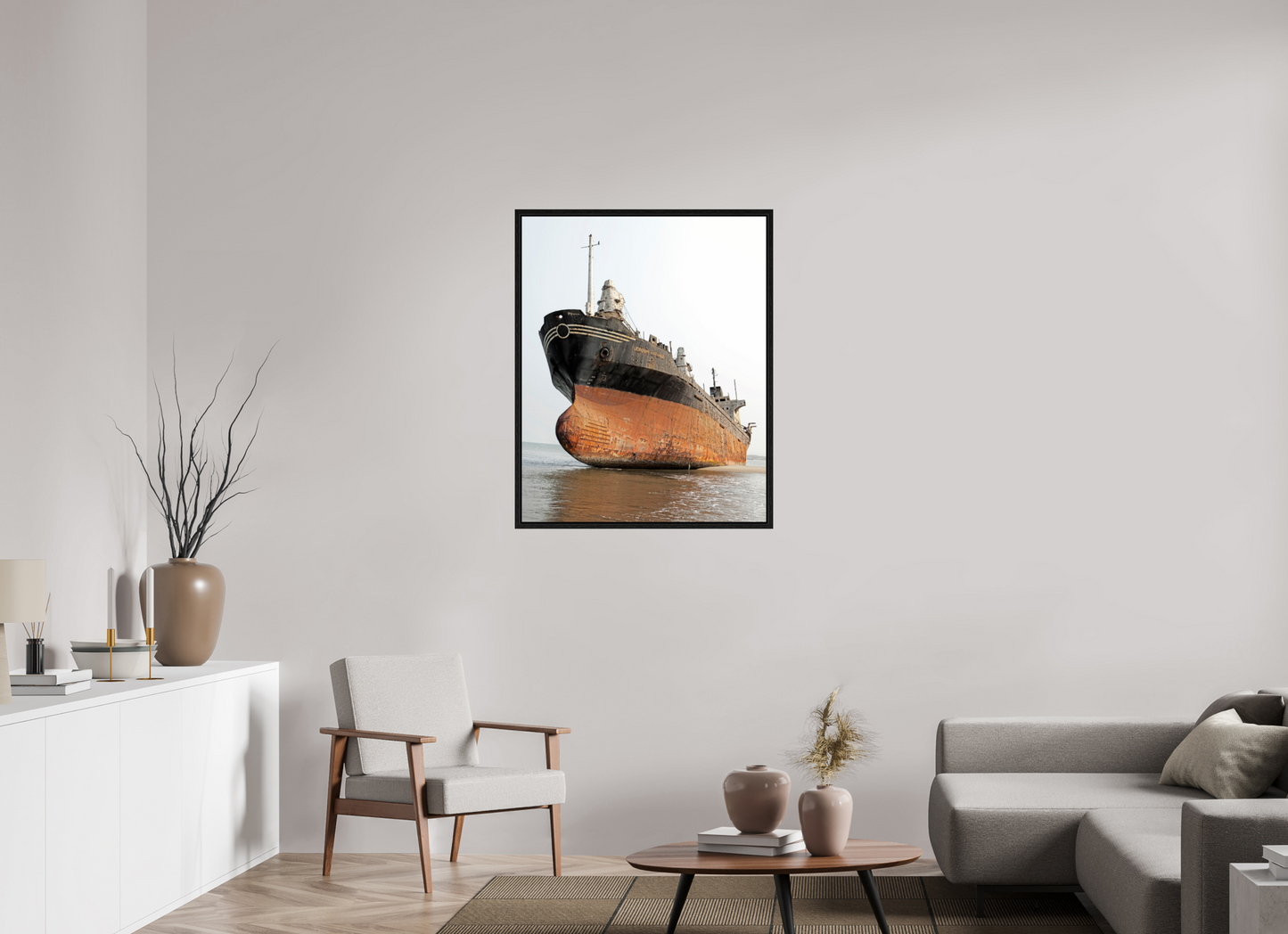 31 x 38.7″, Floater Frame Beached Ship Angola
