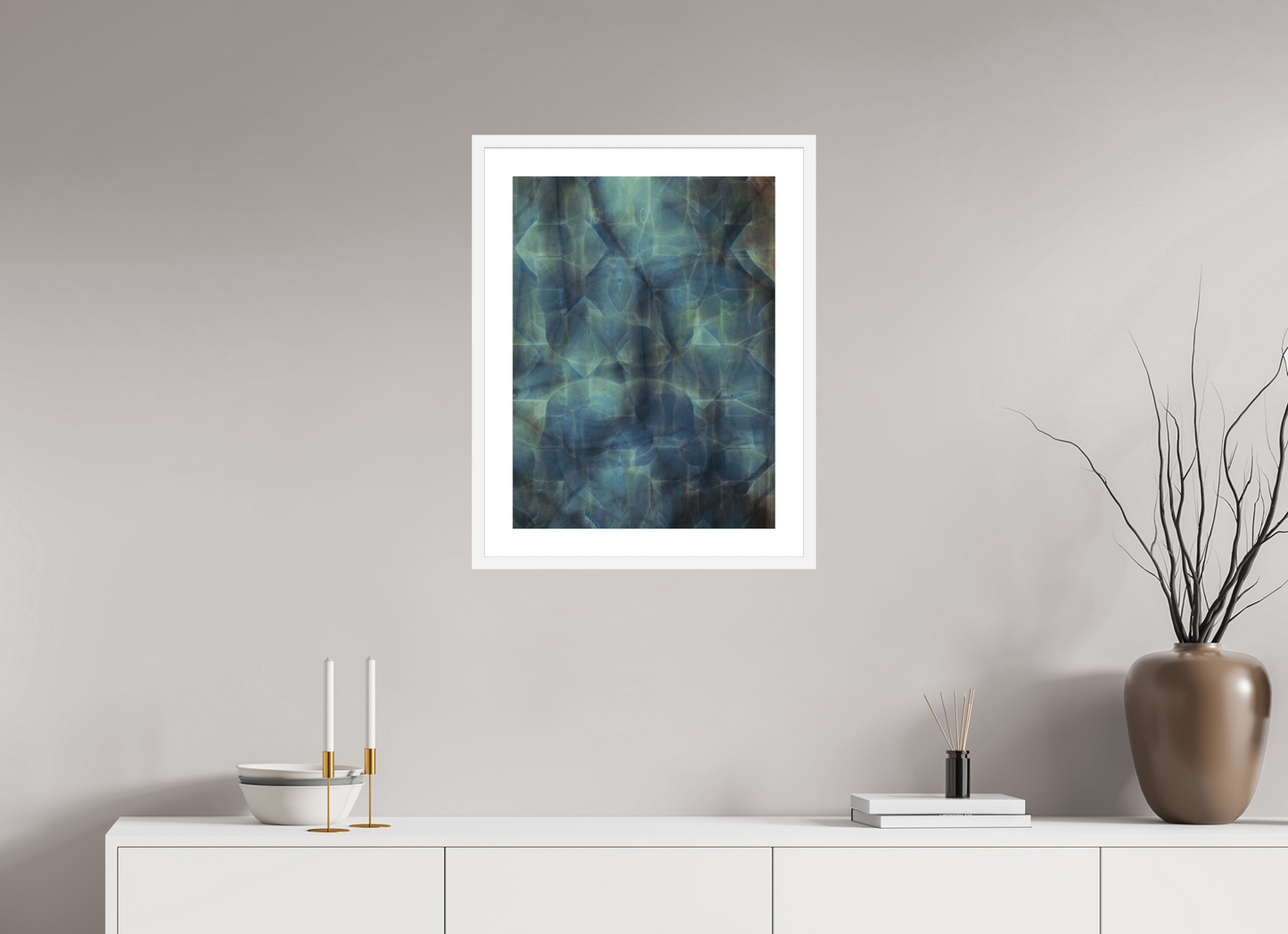 18 x 24″, Solid 0.8" White Wood Frame With 2" Natural White Passe-Partout with Museum Glass Abstract No. 308