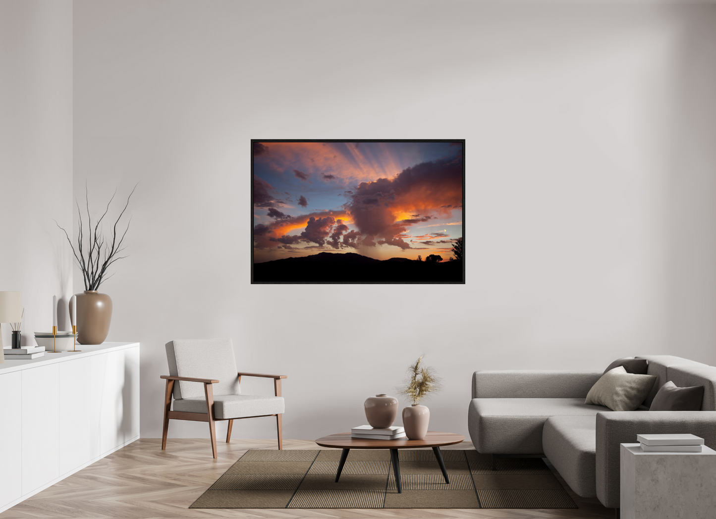 60 x 40″, Floater Frame Sunset with Clouds