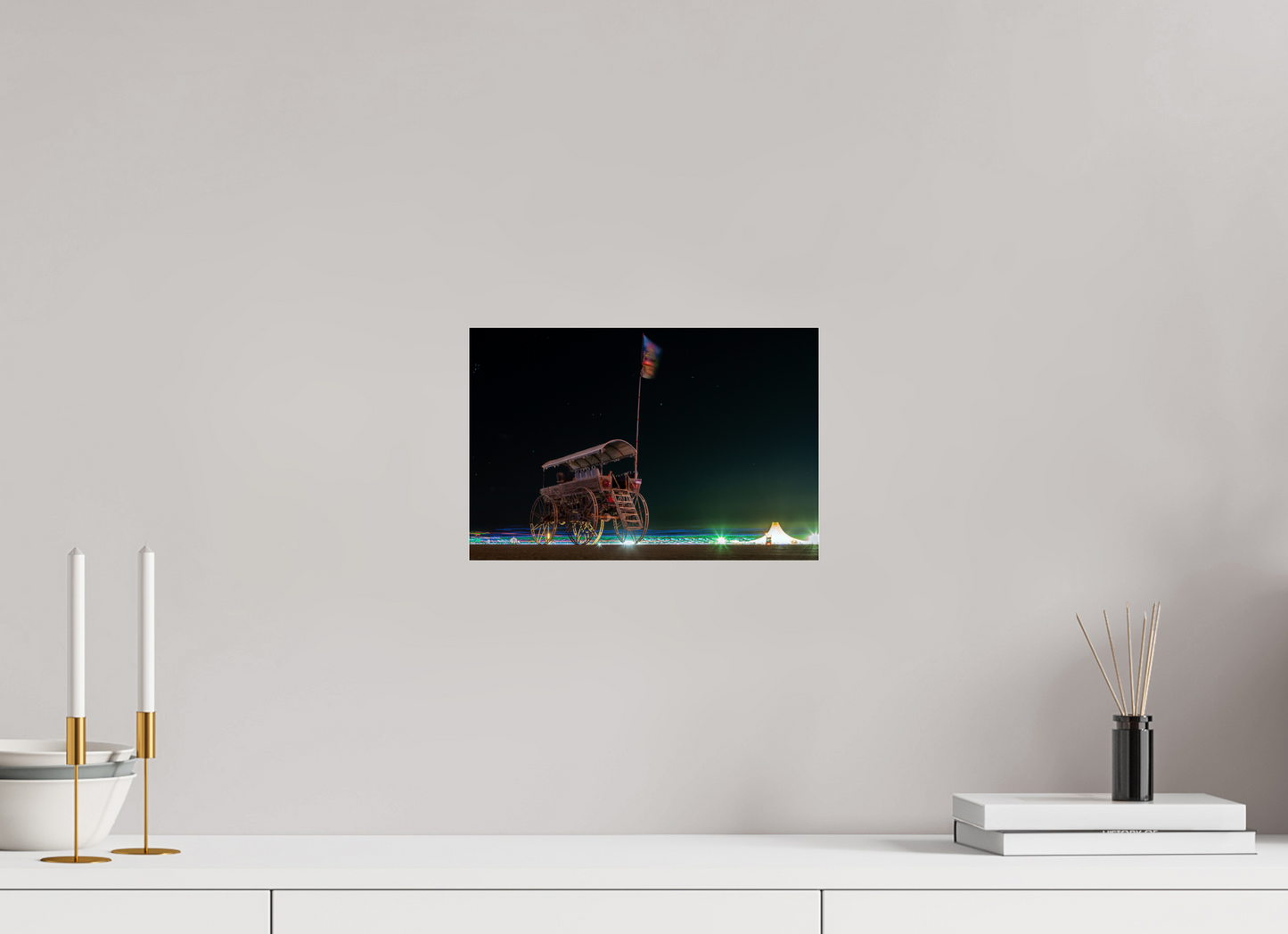 12 x 8″, Frameless Acrylic Glass Burning Man - Art Car with Flag