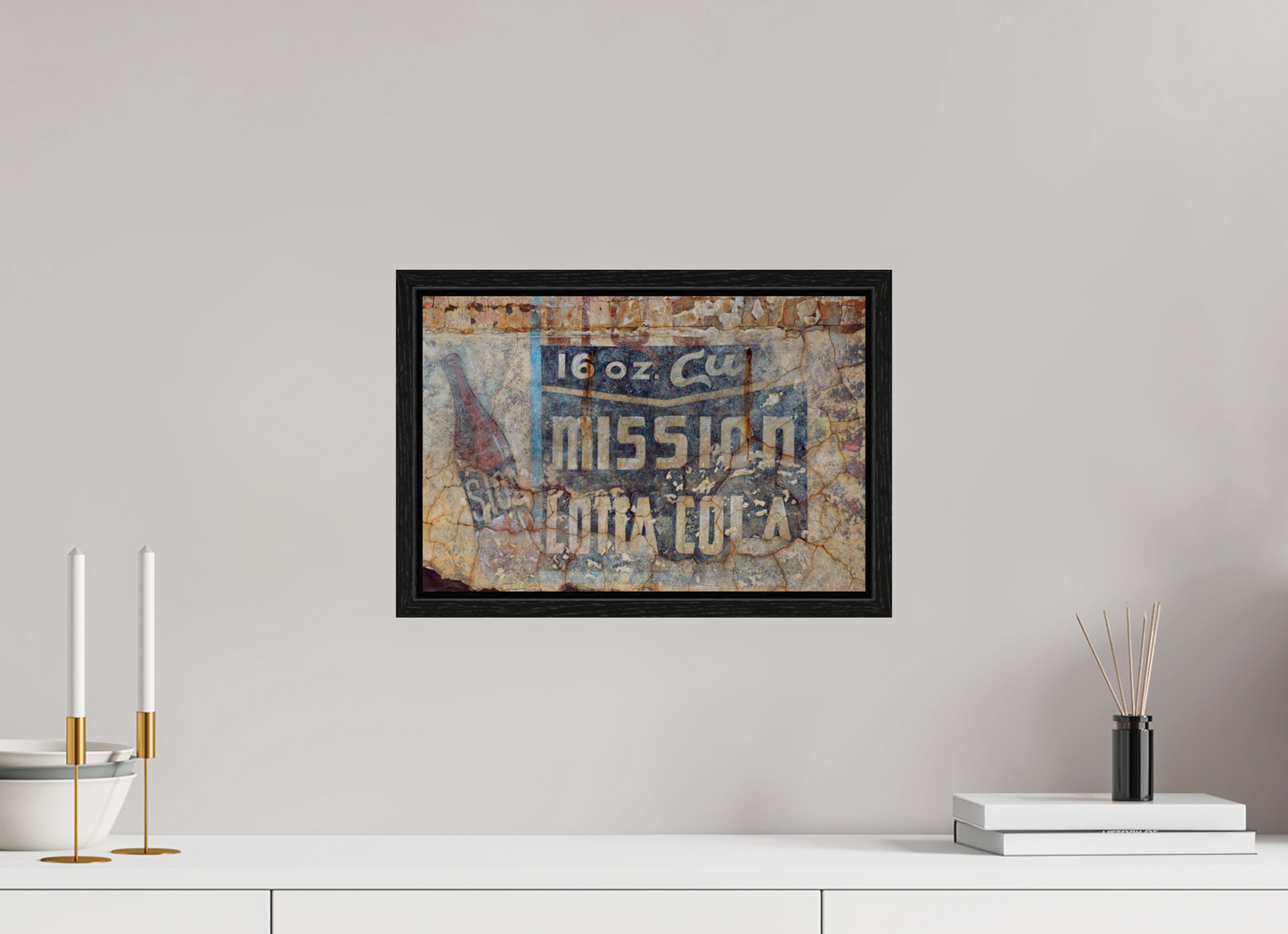 15 x 10″, Floater Frame Mission Lotta Cola Faded Wall