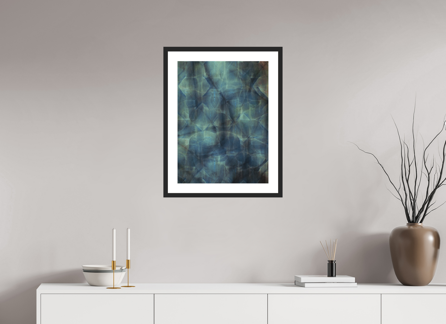 18 x 24″, Solid 0.8" Black Wood Frame With 2" Natural White Passe-Partout with Museum Glass Abstract No. 308