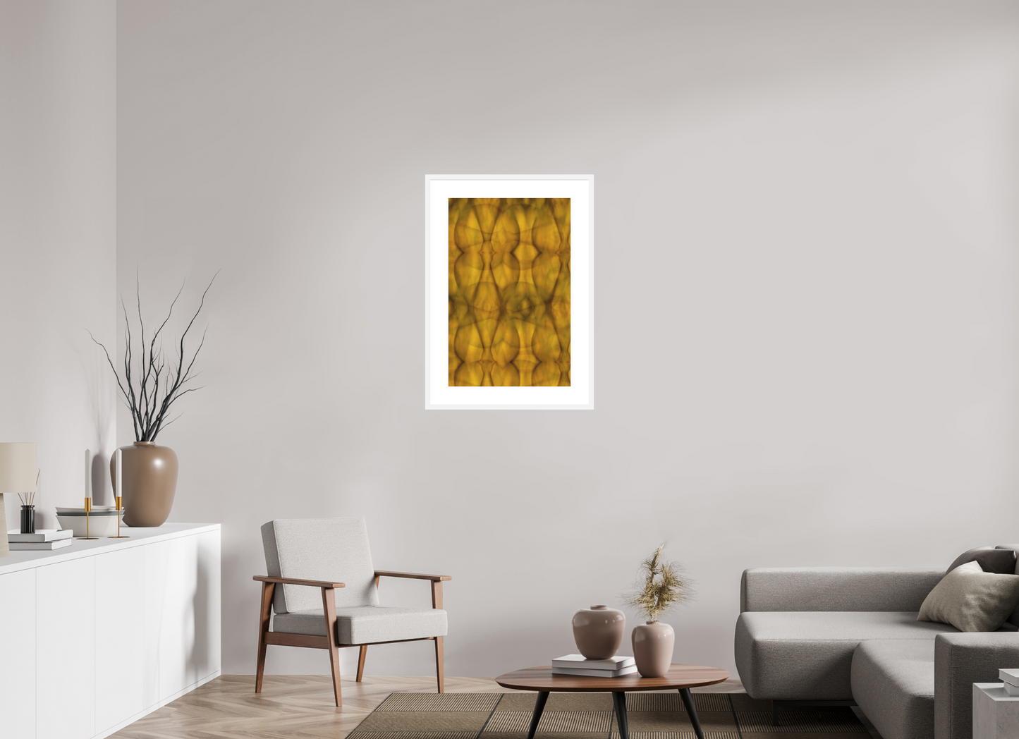 20 x 30.6″, Solid 0.8" White Wood Frame With 3" Natural White Passe-Partout with Museum Glass Abstract No. 73