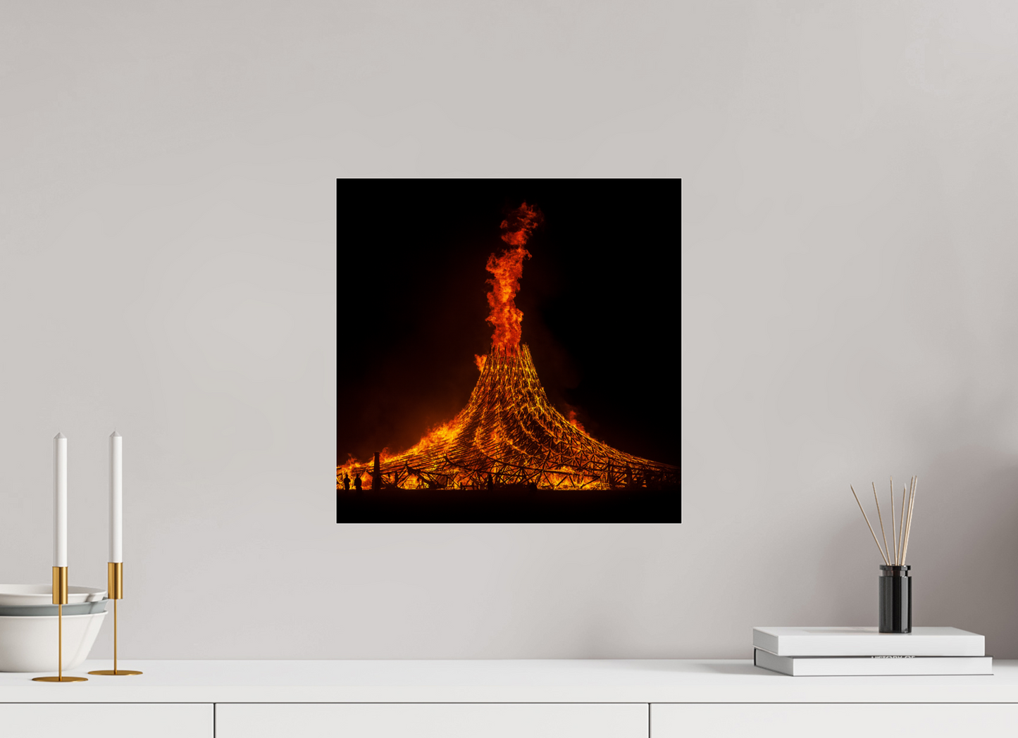 15 x 15″, Frameless Acrylic Glass Burning Man - Temple Burn 1