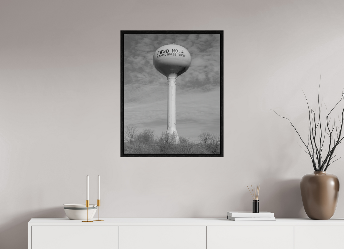 24 x 30″, Floater Frame Running Horse Water Tower