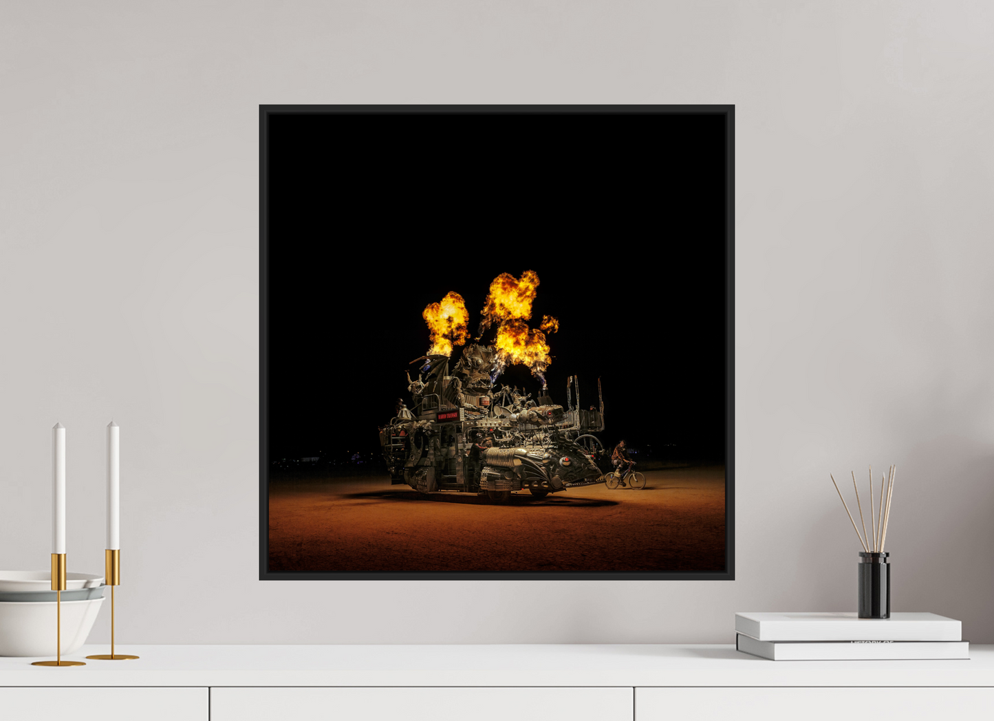 20 x 20″, Black Matte Frame, No Border Burning Man - Art Car Rabid Transit