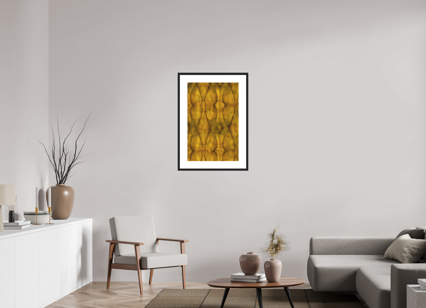 20 x 30.6″, Solid 0.8" Black Wood Frame With 3" Natural White Passe-Partout with Museum Glass Abstract No. 73