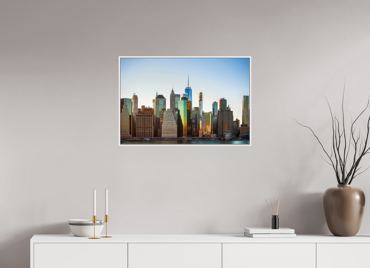 30 x 20″, White Matte Frame, No Border Lower Manhattan