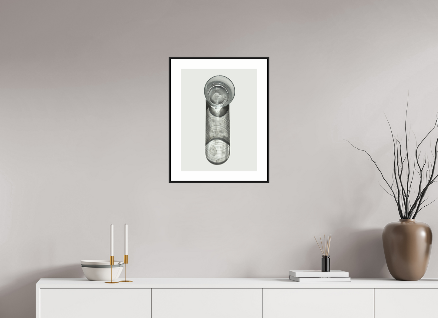 15 x 20″, Black Matte Frame Water Glass with Shadow