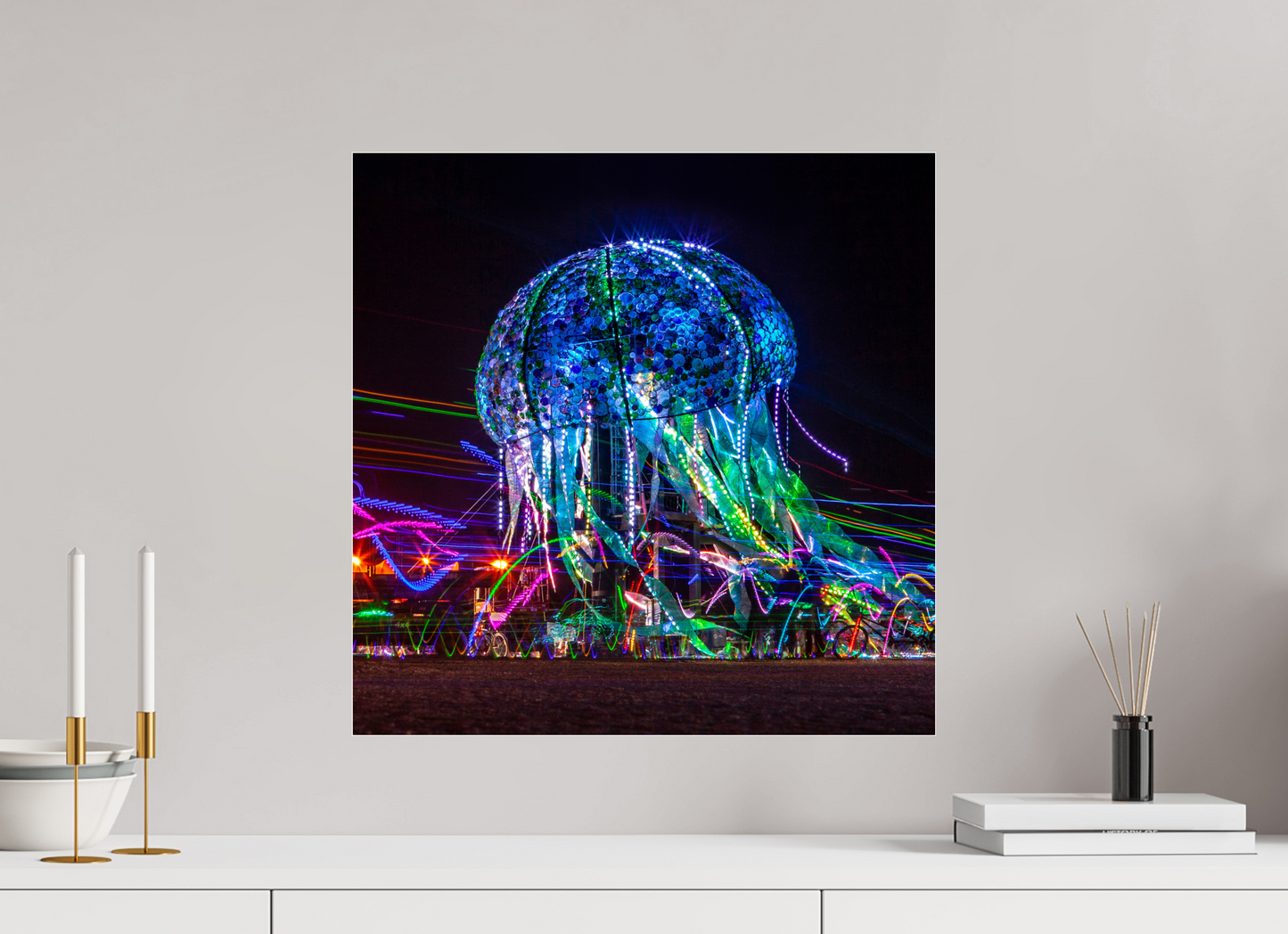 20 x 20″, Frameless Acrylic Glass Burning Man - Glass Jellyfish