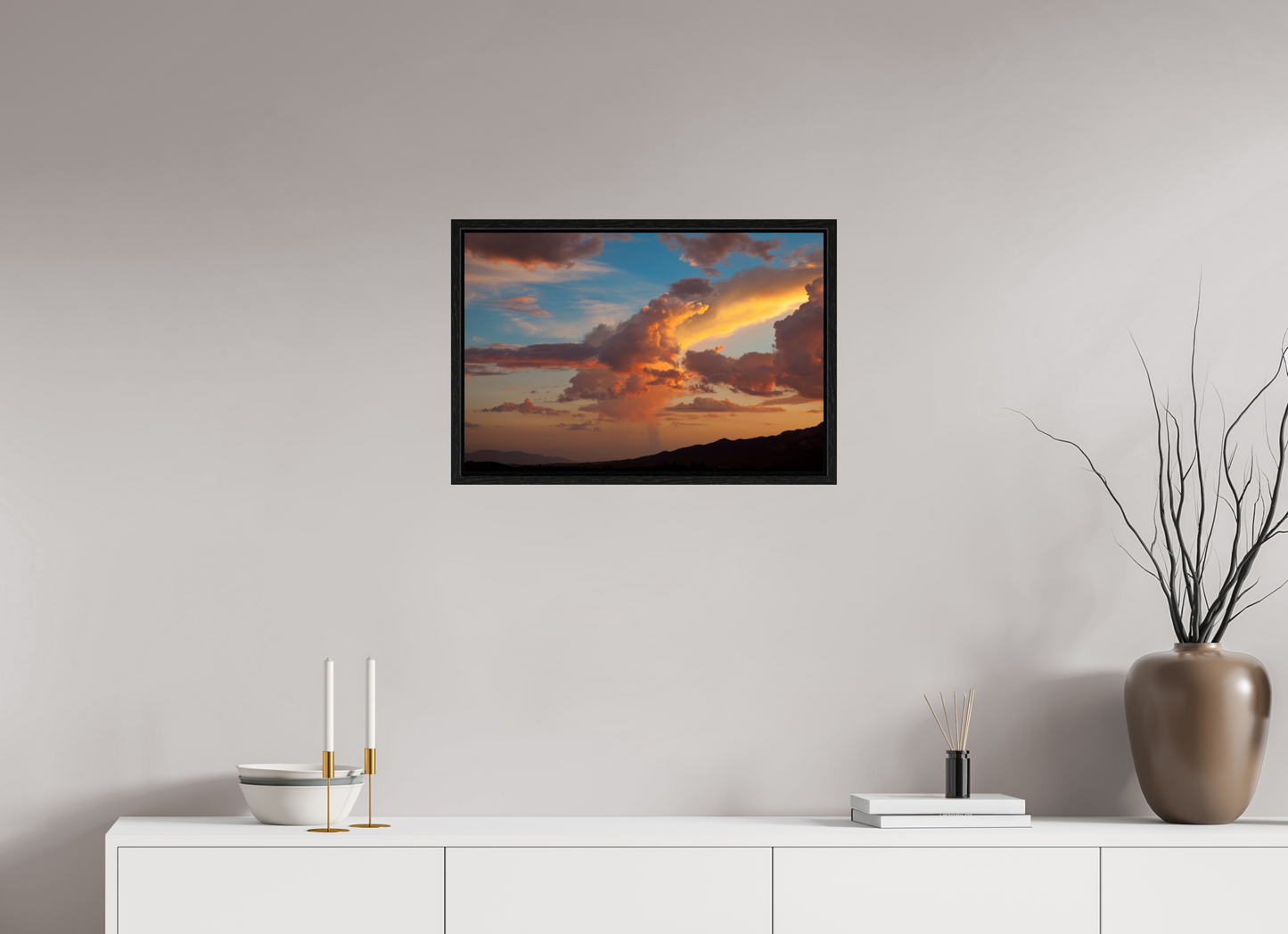 24 x 16″, Floater Frame Sunset Clouds and Mountains