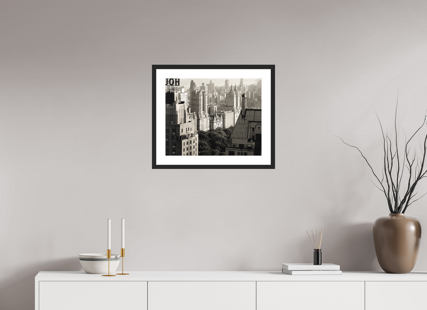 19.8 x 16″, Solid 0.8" Black Wood Frame With 2" Natural White Passe-Partout with Museum Glass The Dakota