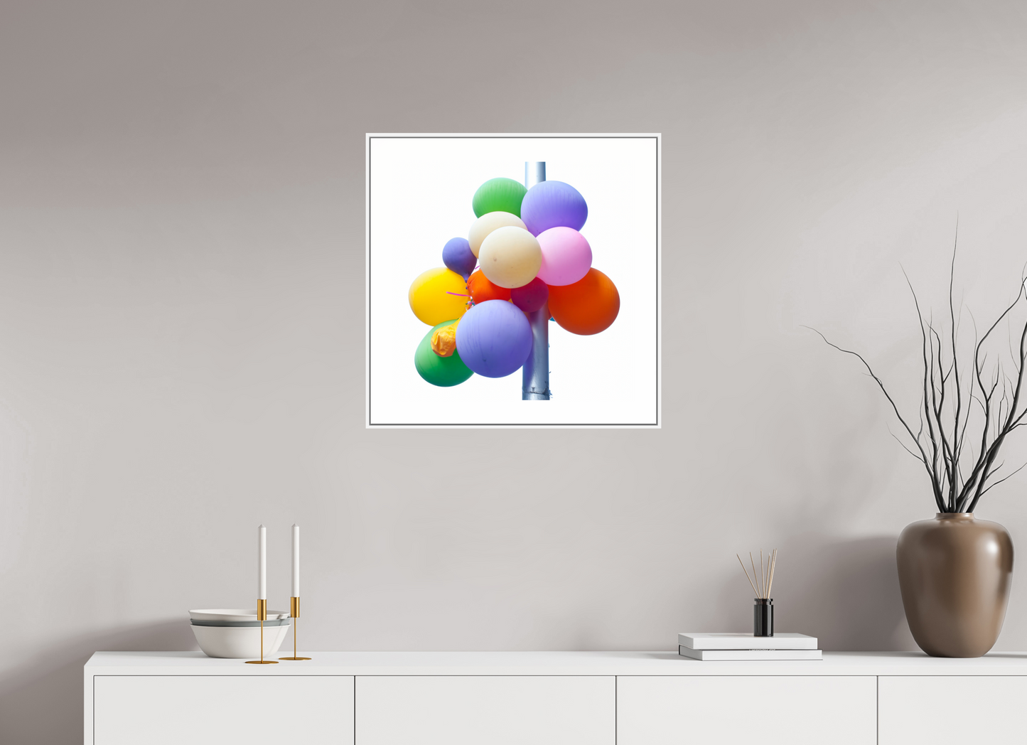 Colorful Ballons Tied to a Lamp Post