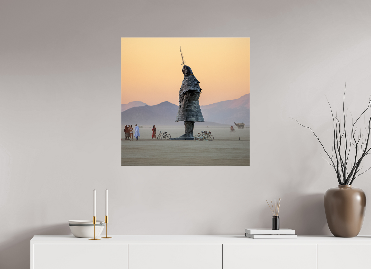 30 x 30″, Frameless Acrylic Glass Burning Man - The Samurai with Admirer