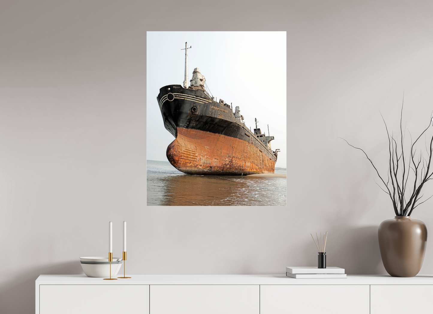 28 x 35″, Frameless Acrylic Glass Beached Ship Angola