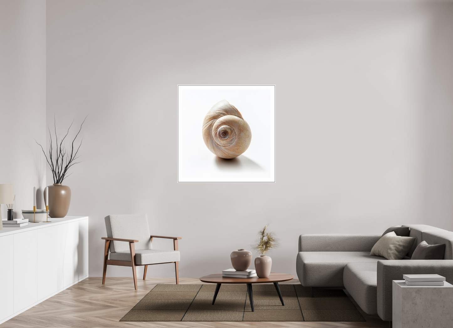 40 x 40″, White Matte Frame Large Sea Shell