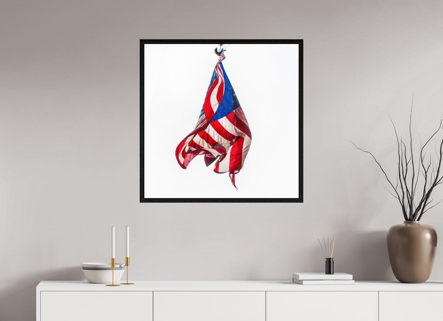 30 x 30″, Floater Frame Crumpled USA Flag