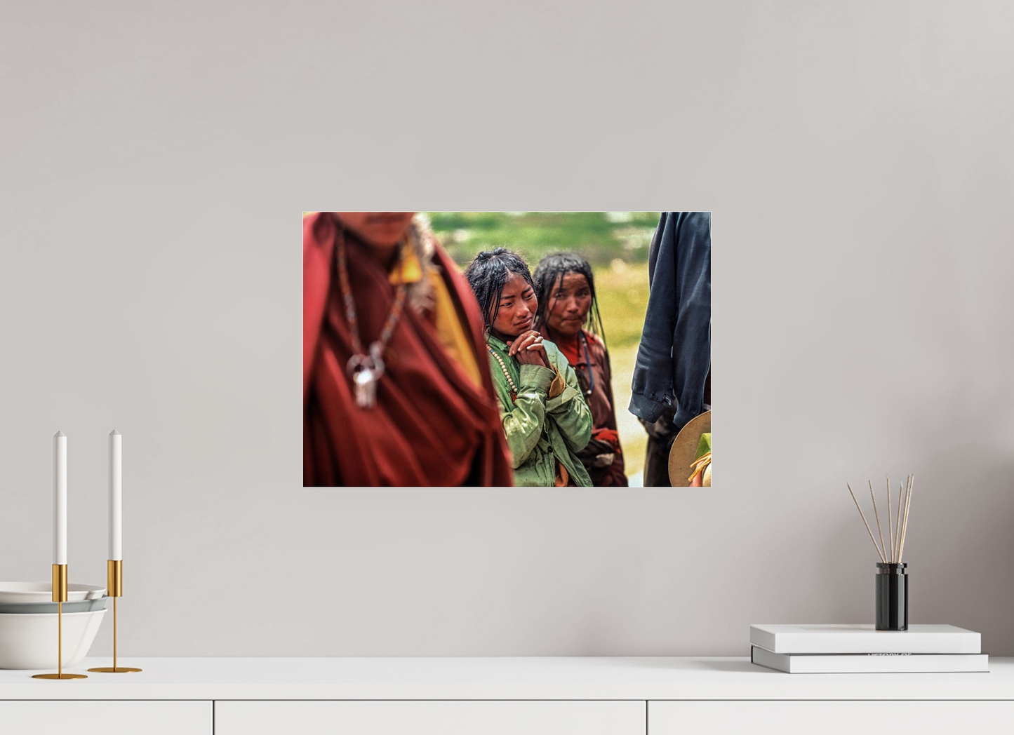 17.8 x 12″, Frameless Acrylic Glass Tibetan Girl in Green Jacket