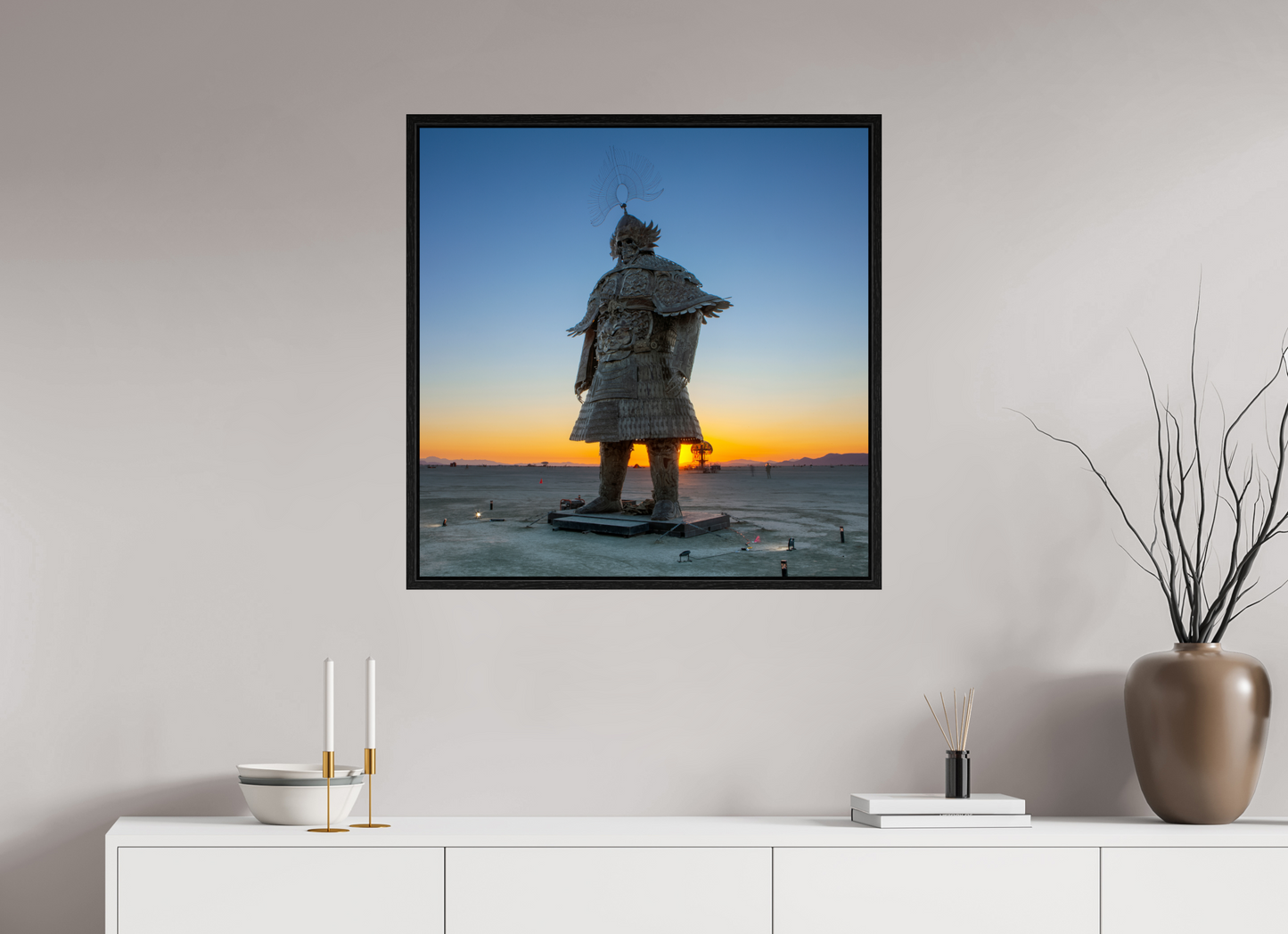 30 x 30″, Floater Frame Burning Man - The Samurai