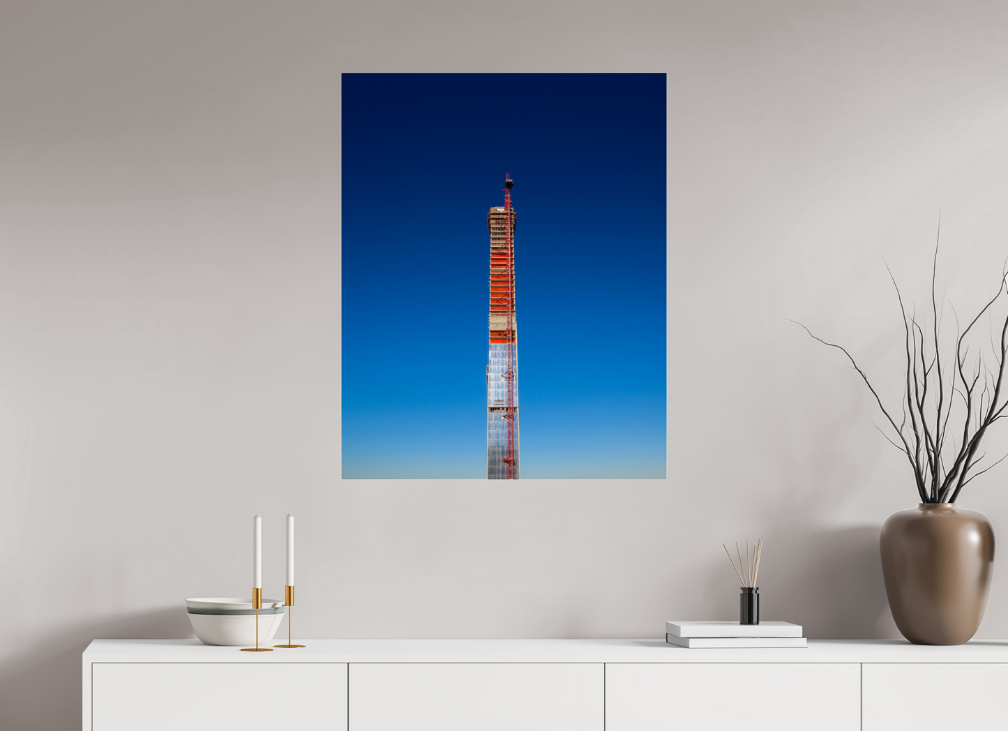 28 x 35″, Frameless Acrylic Glass Steinway Tower Under Construction