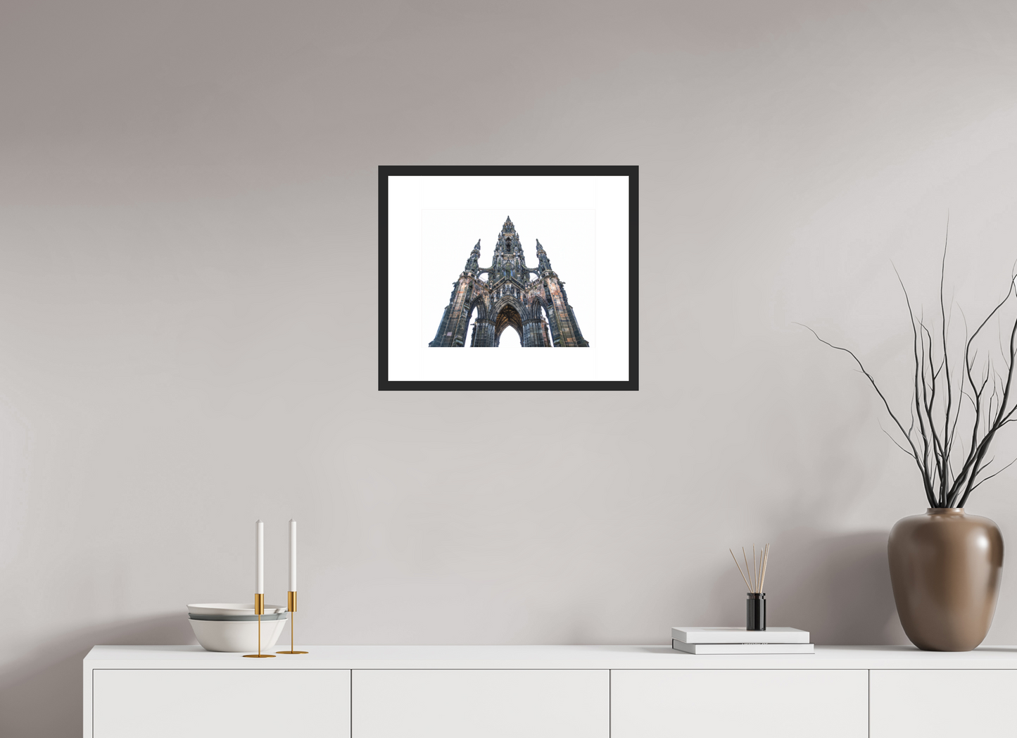 15 x 12″, Solid 0.8" Black Wood Frame With 3" Natural White Passe-Partout with Museum Glass The Scott Monument