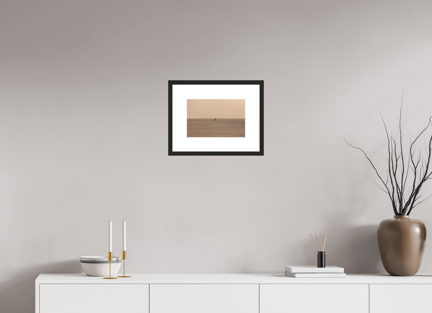 12 x 8″, Solid 0.8" Black Wood Frame With 3" Natural White Passe-Partout with Museum Glass Burning Man - Woman on Bike