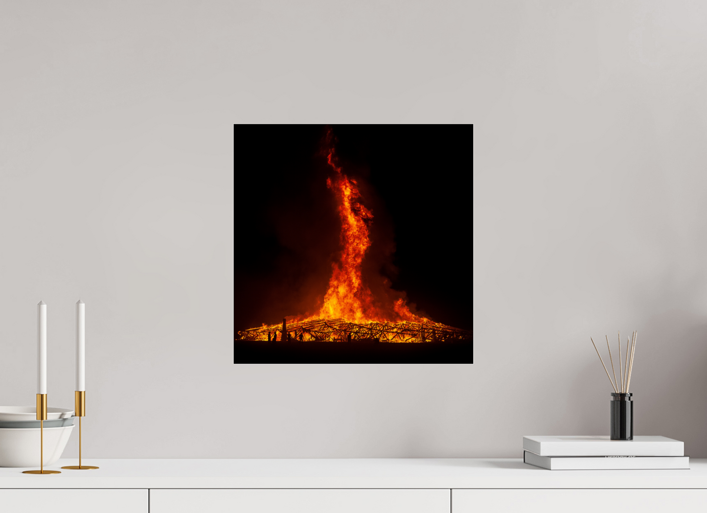 15 x 15″, Frameless Acrylic Glass Burning Man - Temple Burn 2