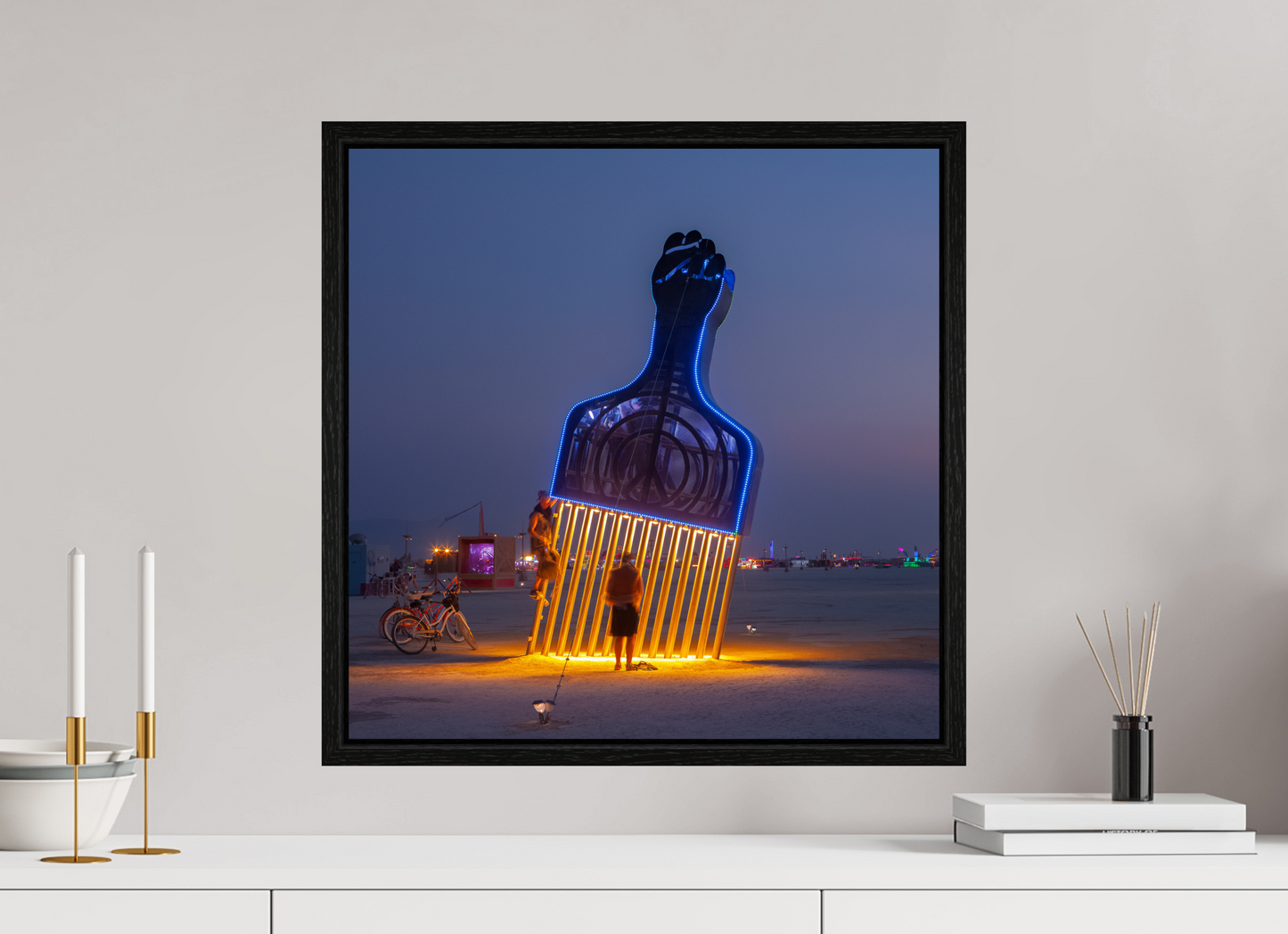 20 x 20″, Floater Frame Burning Man - Fro Pick