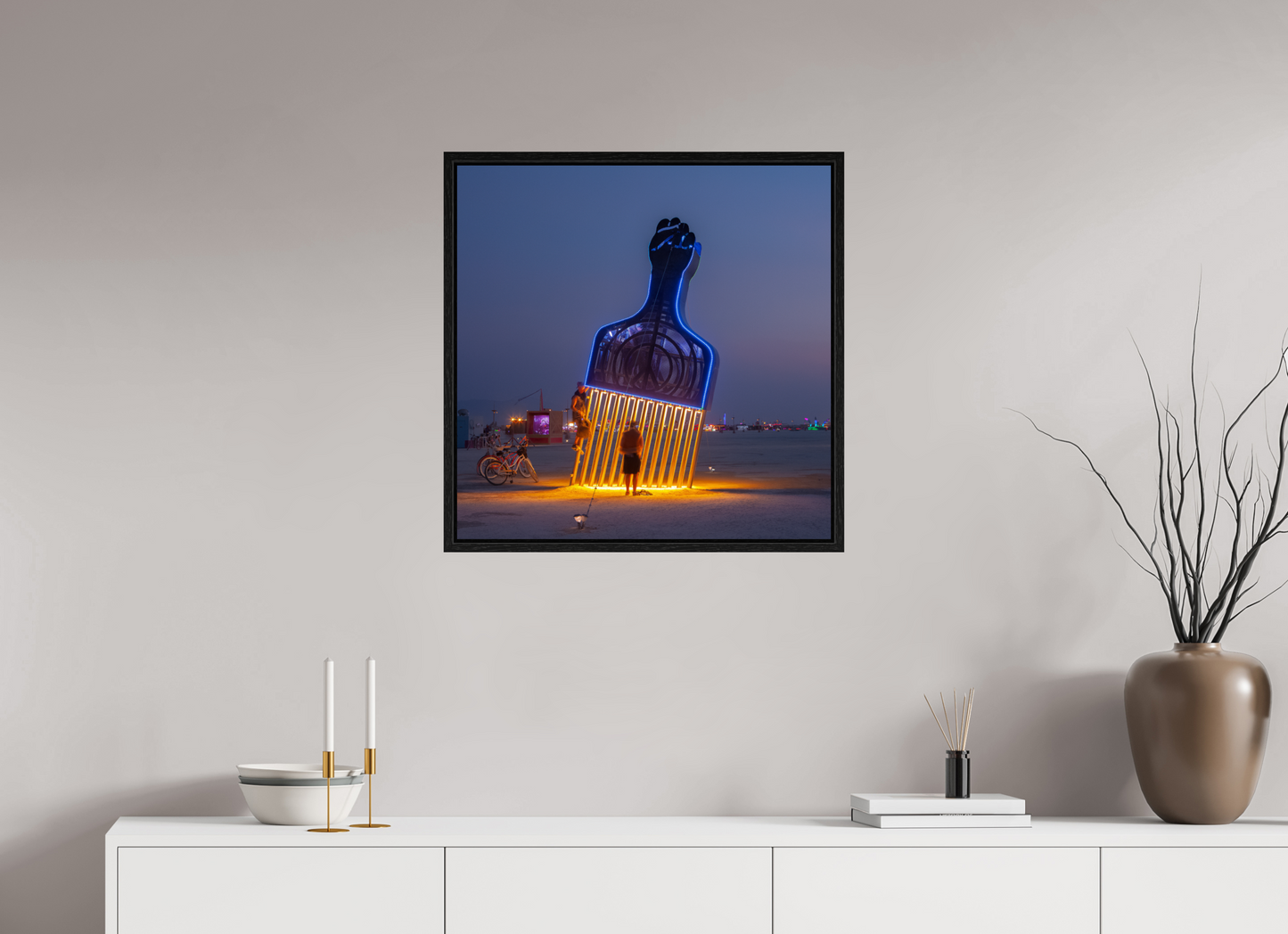 25 x 25″, Floater Frame Burning Man - Fro Pick