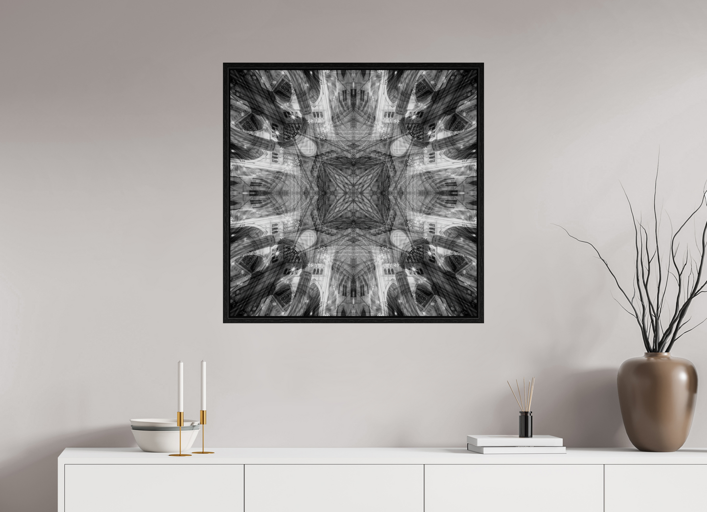 30 x 30″, Floater Frame Architectual Abstraction