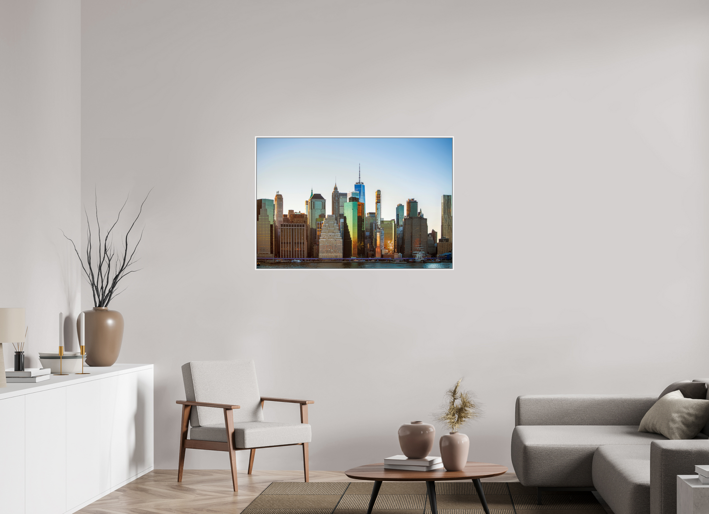 45 x 30″, White Matte Frame, No Border Lower Manhattan