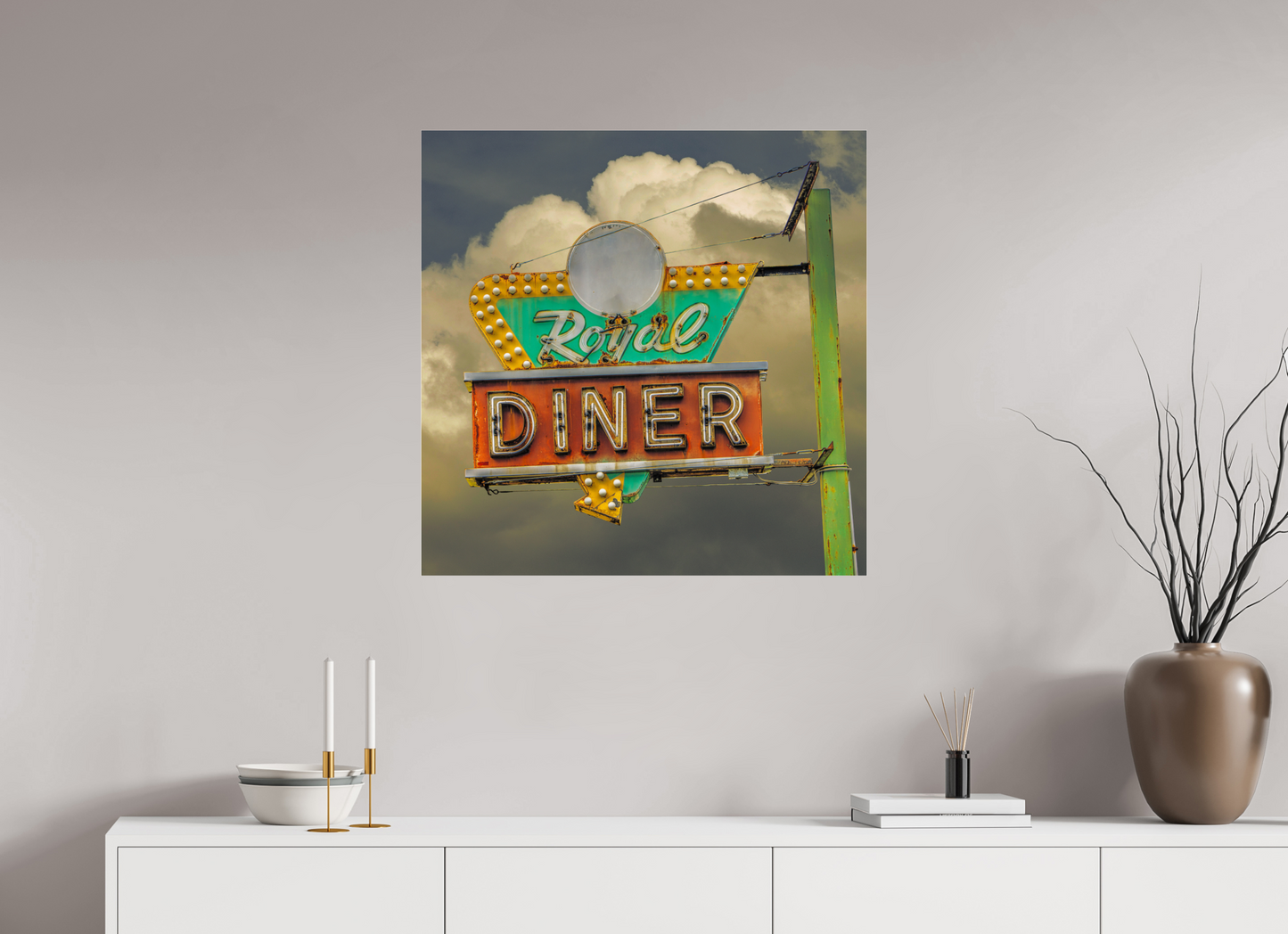 30 x 30″, Frameless Acrylic Glass Royal Diner Sign