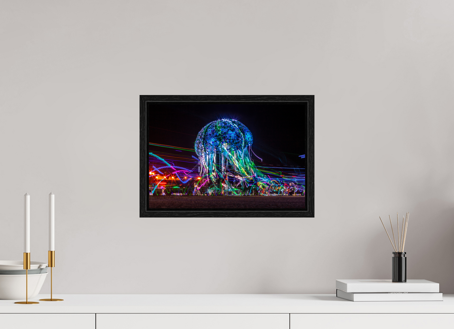 15 x 10″, Floater Frame Burning Man - Glass Jellyfish