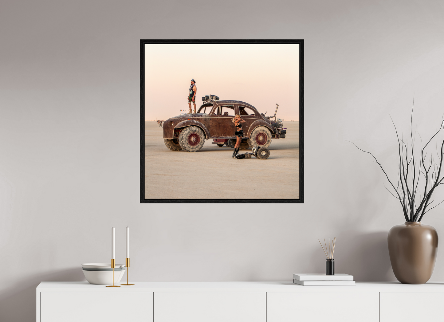 30 x 30″, Floater Frame Burning Man - Art Car Large VW