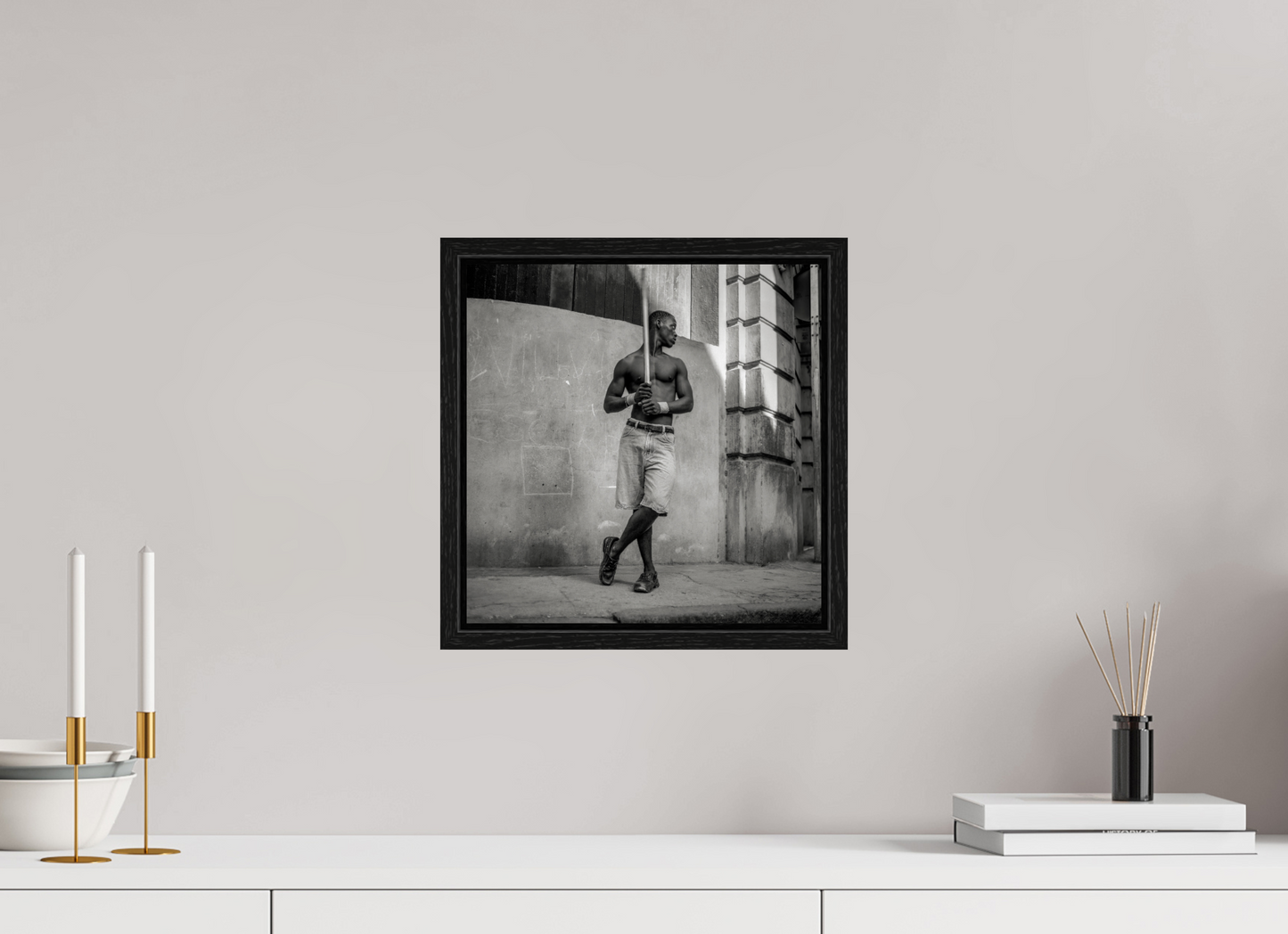 12 x 12.2″, Floater Frame Cuban Boy Playing Stickball