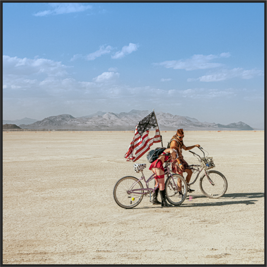 Burning Man - Two with Bikes and USA Flag
