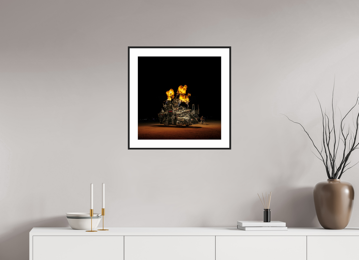20 x 20″, Black Matte Frame Burning Man - Art Car Rabid Transit