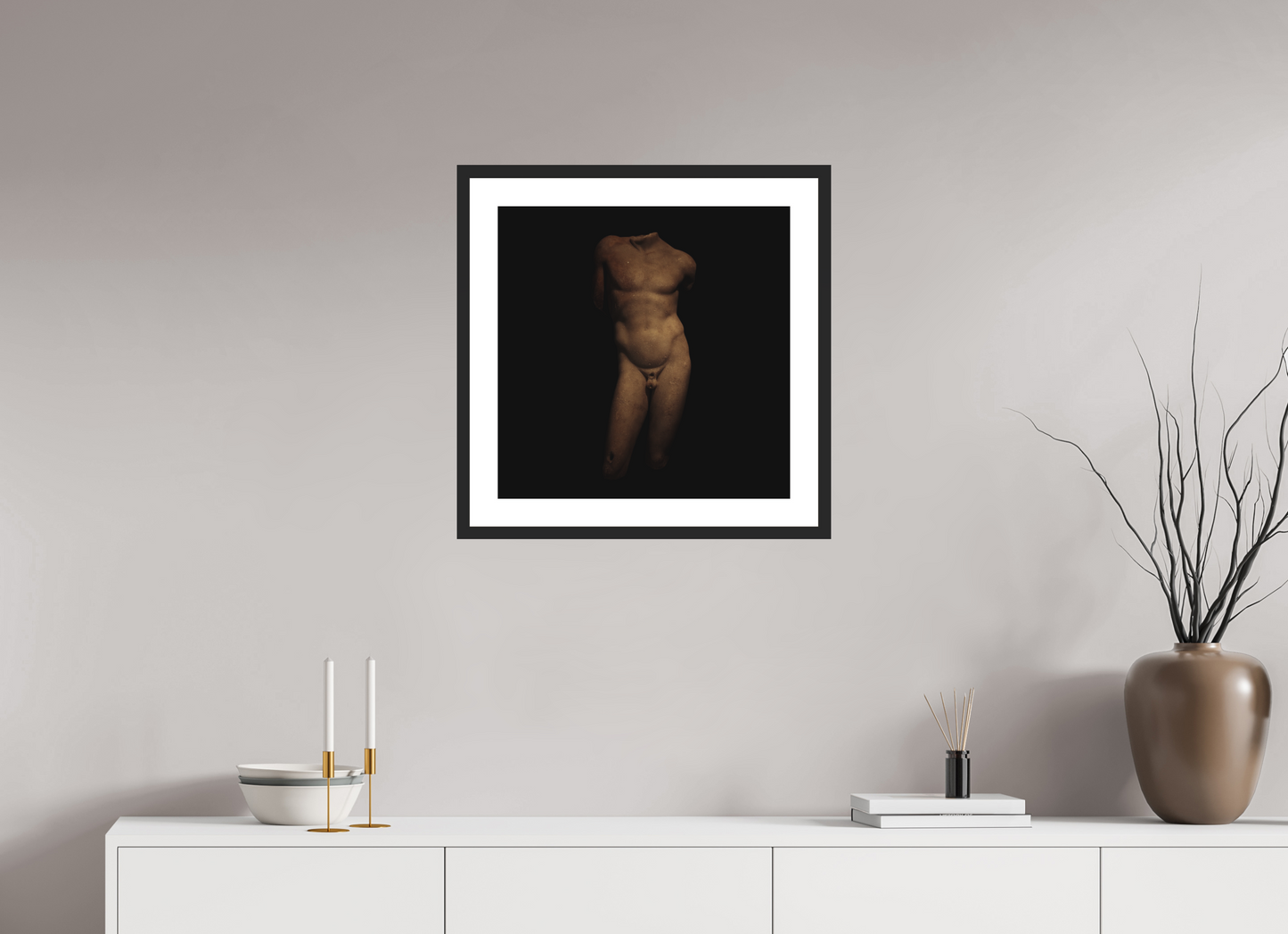 20 x 20″, Solid 0.8" Black Wood Frame With 2" Natural White Passe-Partout with Museum Glass Narcissus