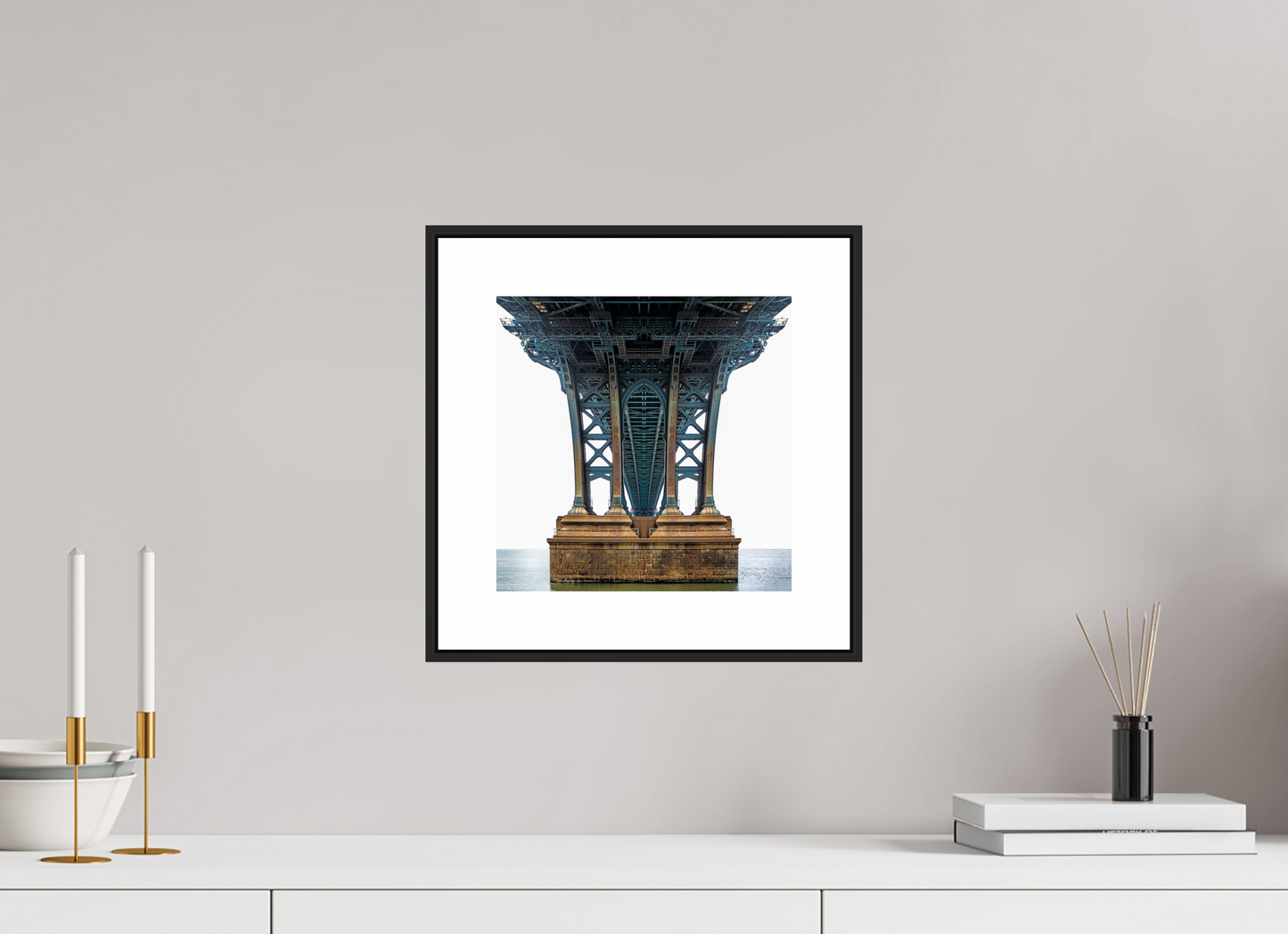 10 x 10″, Black Matte Frame Manhattan Bridge