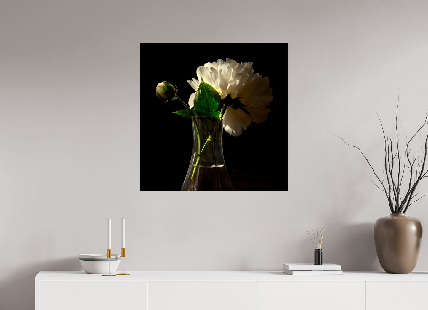 30 x 30″, Frameless Acrylic Glass Flowers in Vase