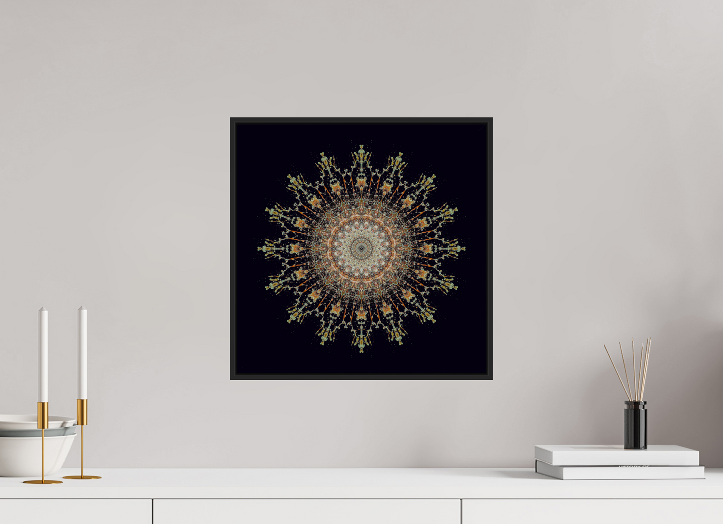15 x 15″, Black Matte Frame, No Border Water Mandala No. 4092